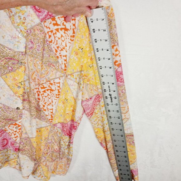 Rose & Olive, XL Button Down Blouse, Long Sleeve, Multi Paisley Patchwork Print - Picture 13 of 15